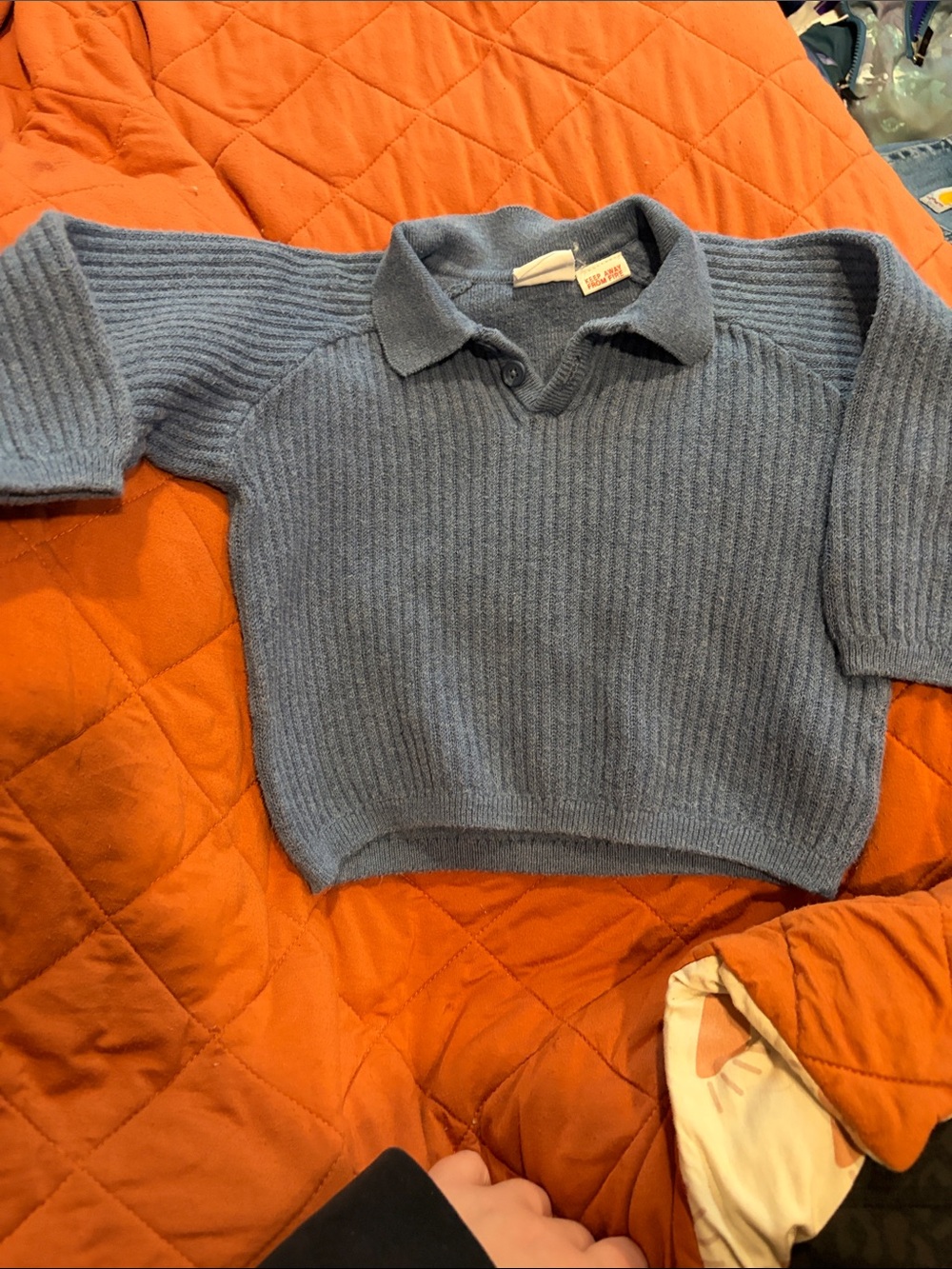 B64 Zara 12-18 Blue Ribbed Knit Polo Sweater